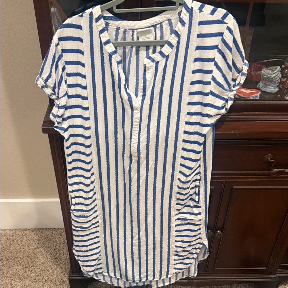 Casual Blue & White Vertical Stripe Tunic